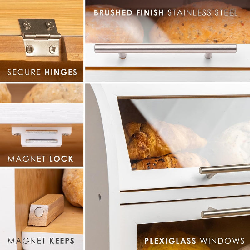 Arise Acacia Wooden Bread Bin for Kitchen Countertop