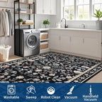Living Room Rug Floral Washable Low