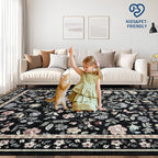 Living Room Rug Floral Washable Low