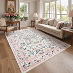 Living Room Rug Floral Washable Low