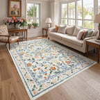 Living Room Rug Floral Washable Low