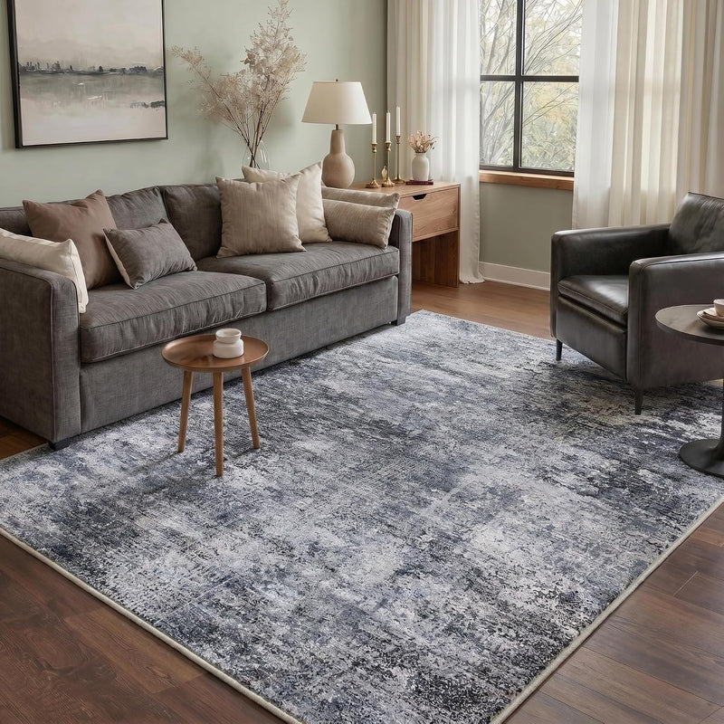 Living Room Rug Washable Rugs Abstract Denim
