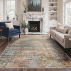 Living Room Rug Washable Rugs Abstract Denim