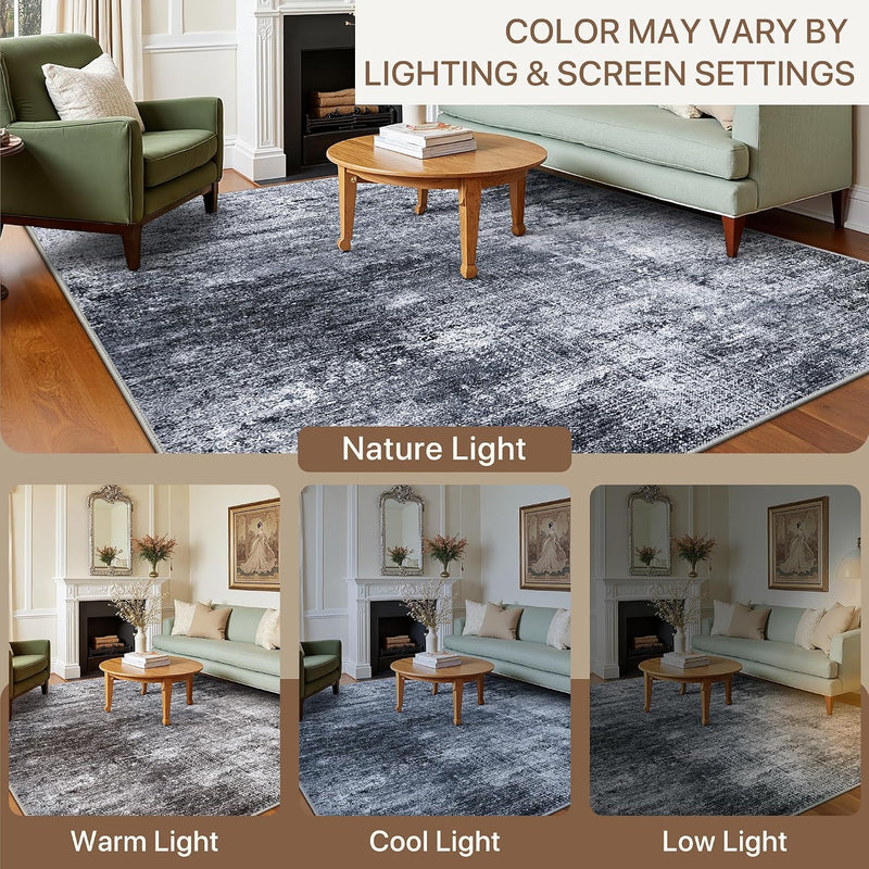 Living Room Rug Washable Rugs Abstract Denim