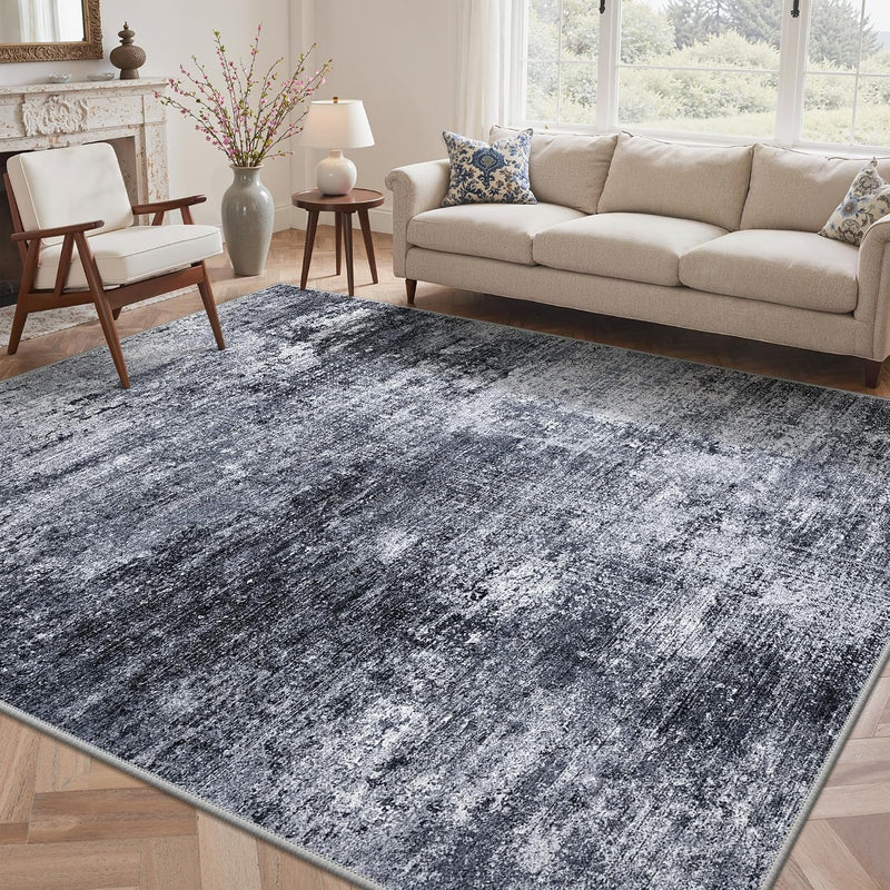 Living Room Rug Washable Rugs Abstract Denim