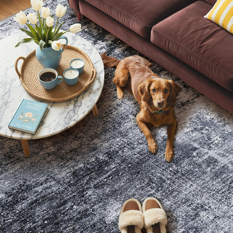 Living Room Rug Washable Rugs Abstract Denim