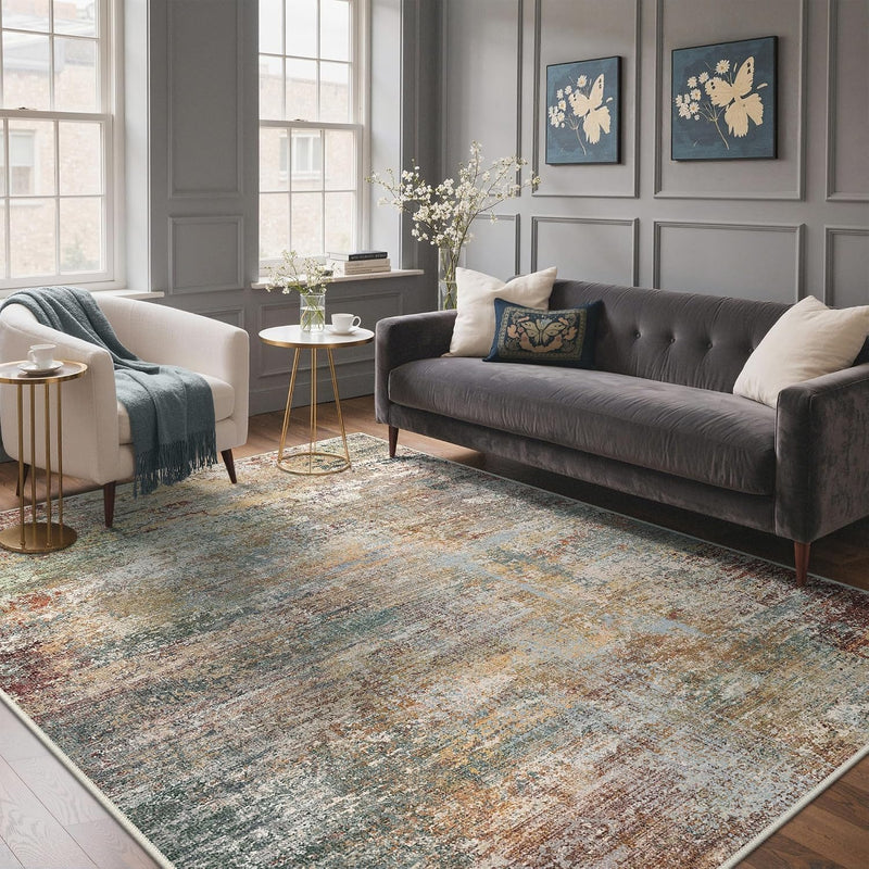 Living Room Rug Washable Rugs Abstract Ochre