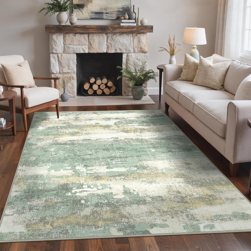 Living Room Rug Washable Rugs Abstract Ochre