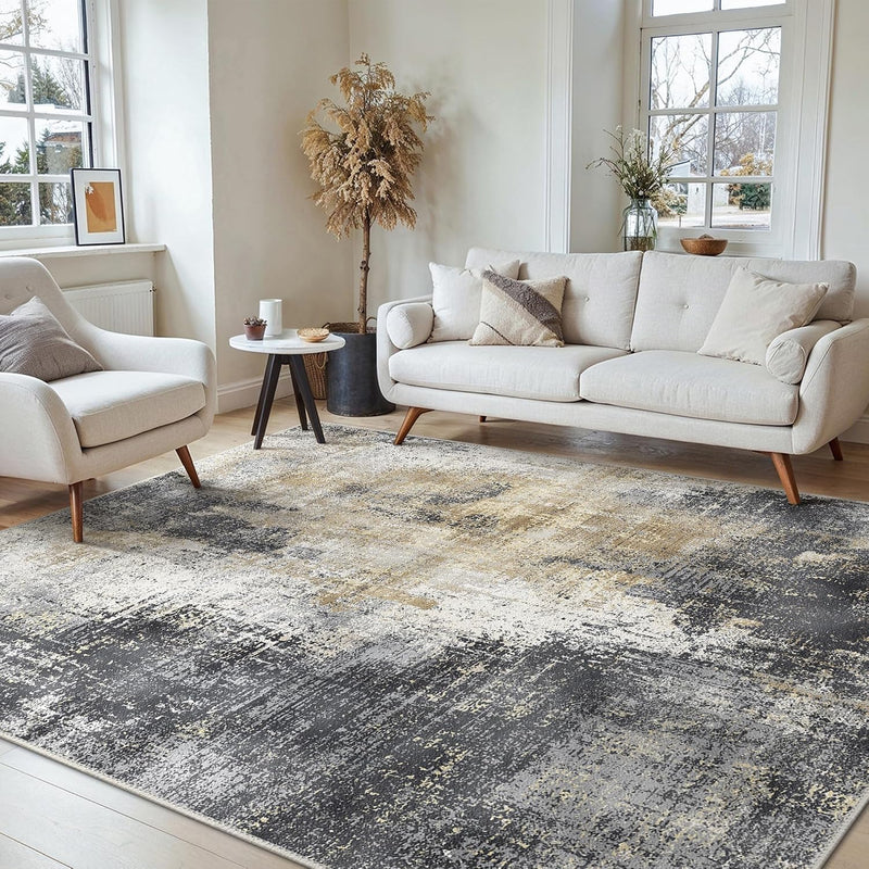 Living Room Rug Washable Rugs Abstract Ochre