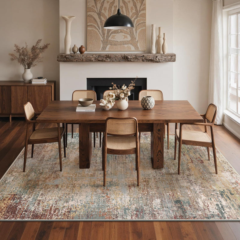 Living Room Rug Washable Rugs Abstract Ochre