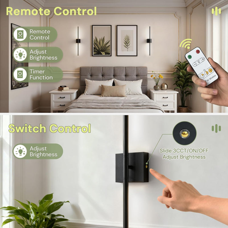 Battery Operated Wall Sconces Sconce 10000mah Rechargeable 6000K (Set of 2)