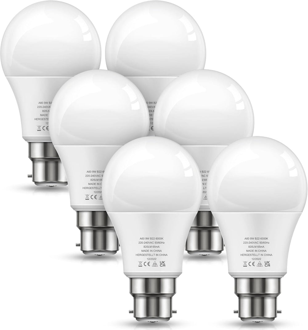 Lohas-LED Bayonet Light Bulb 9W B22 LED Bulbs (6 Pack)