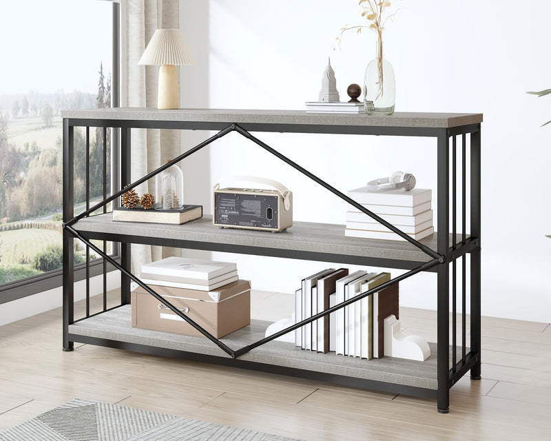 Low Horizontal Book Shelf Industrial Modern 3 Tier
