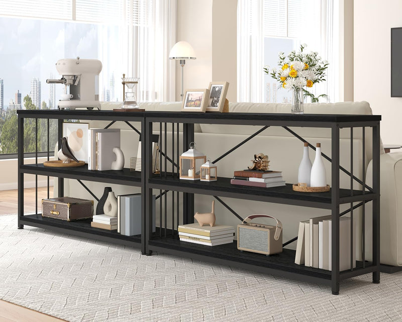 Low Horizontal Book Shelf Industrial Modern 3 Tier