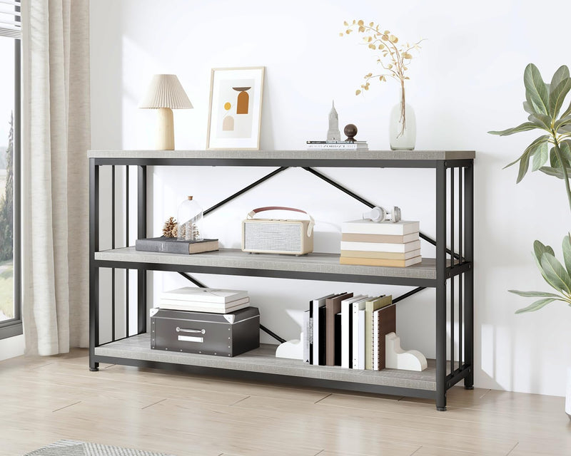 Low Horizontal Book Shelf Industrial Modern 3 Tier