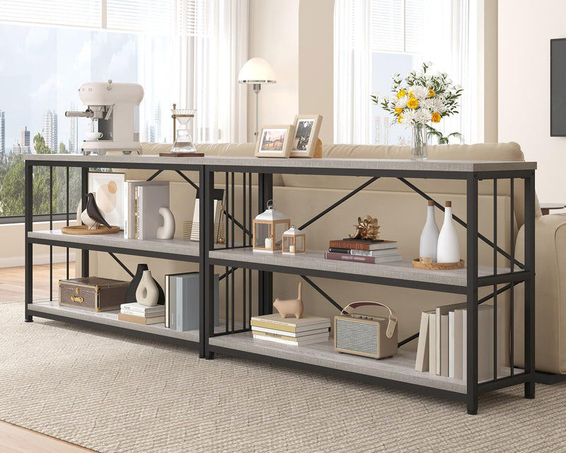 Low Horizontal Book Shelf Industrial Modern 3 Tier
