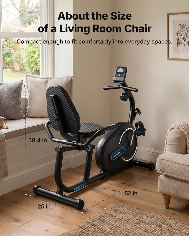Low-Impact Recumbent Exercise Bike with 8-Level Magnetic