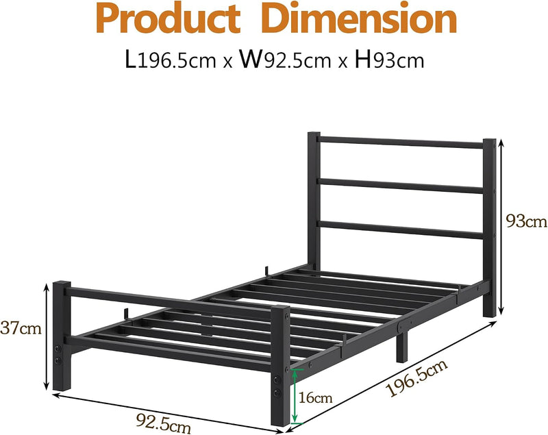 Low Profile Bed Frame with Metal Headboard