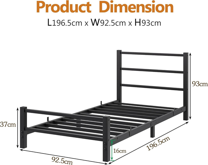 Low Profile Bed Frame with Metal Headboard