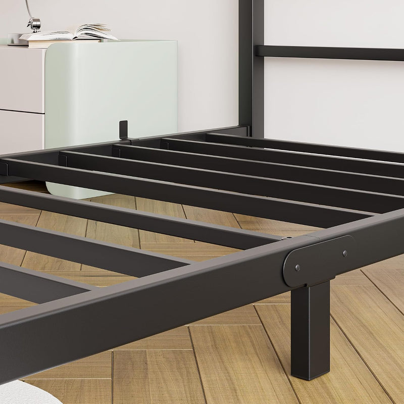 Low Profile Bed Frame with Metal Headboard
