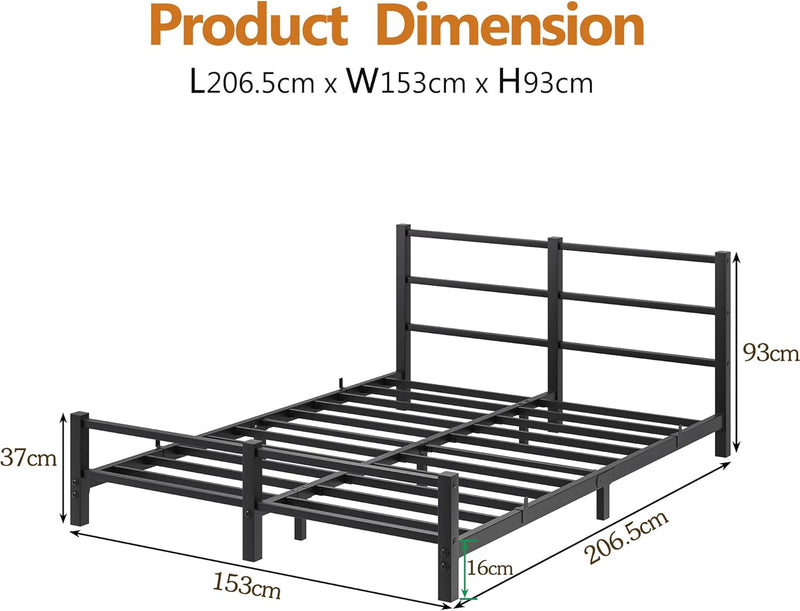 Low Profile Bed Frame with Metal Headboard
