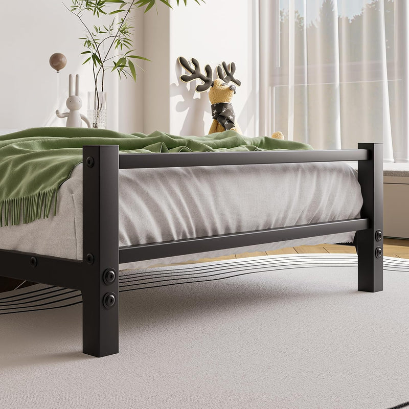 Low Profile Bed Frame with Metal Headboard
