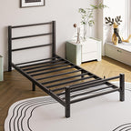 Low Profile Bed Frame with Metal Headboard