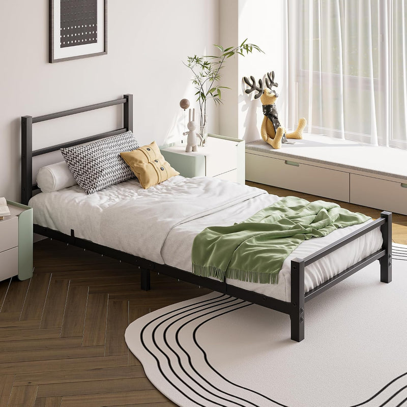 Low Profile Bed Frame with Metal Headboard