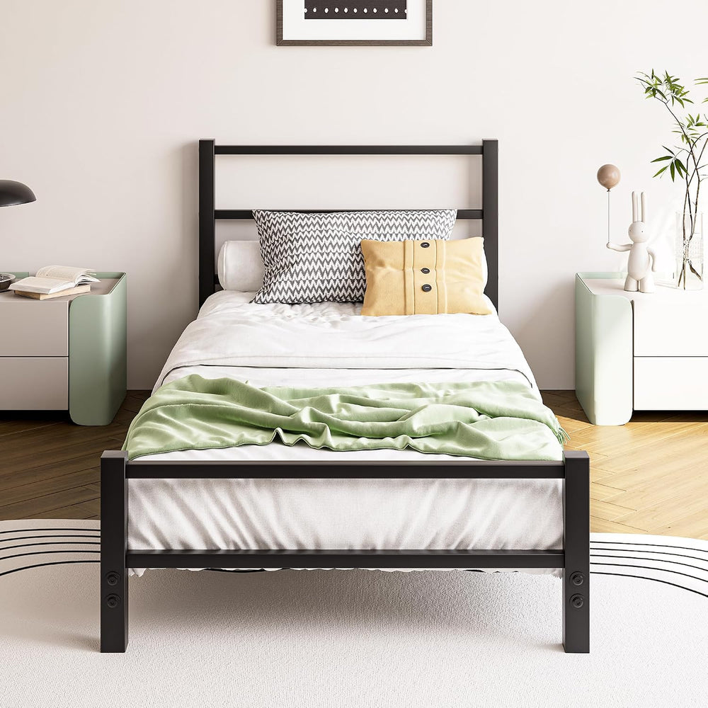 Low Profile Bed Frame with Metal Headboard