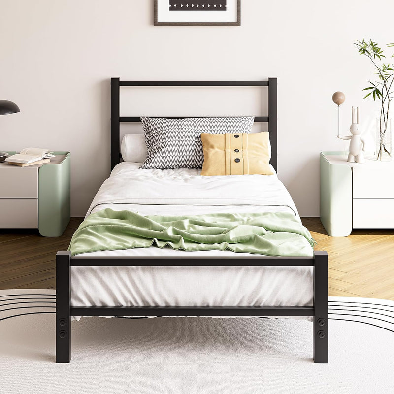 Low Profile Bed Frame with Metal Headboard