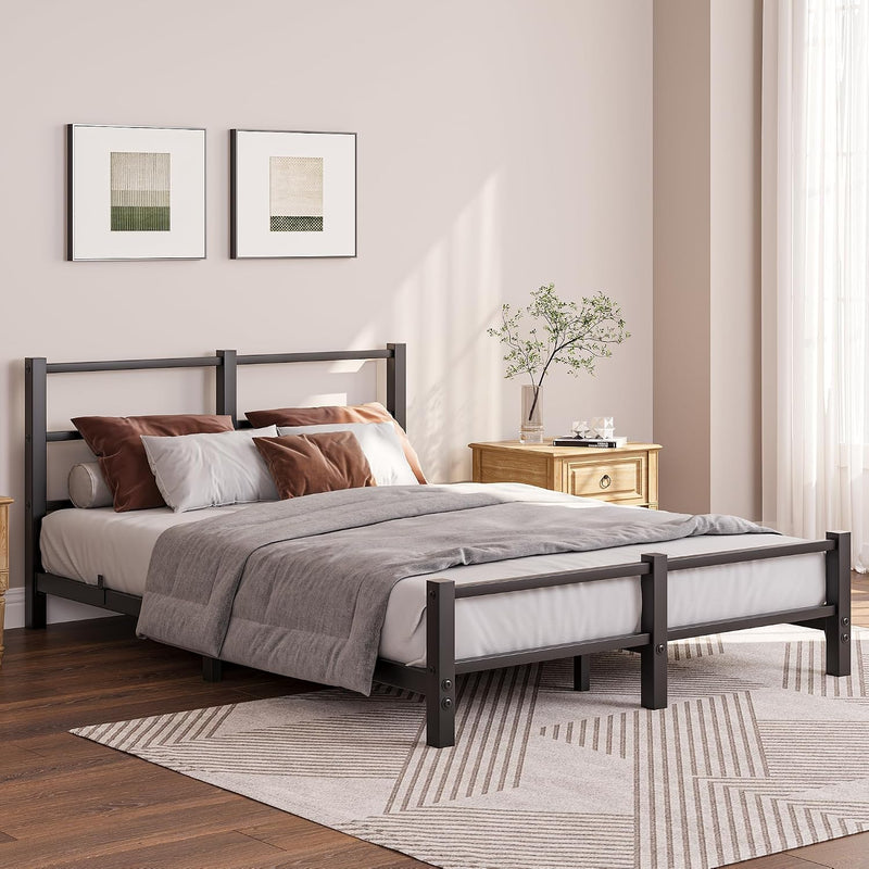 Low Profile Bed Frame with Metal Headboard