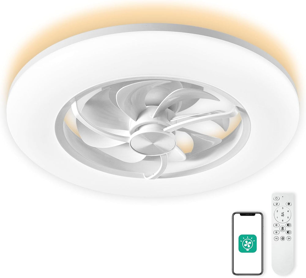 Low Profile Ceiling Fan with Light Modern Flush