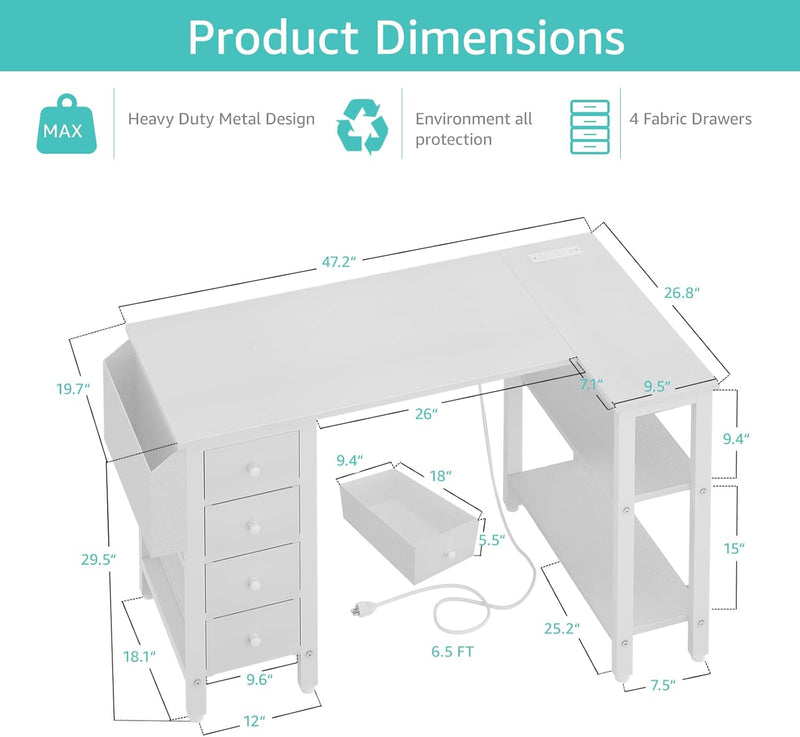 L Shaped Computer Desk with Drawers Storage Shelves