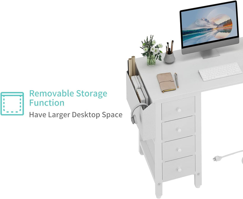 L Shaped Computer Desk with Drawers Storage Shelves