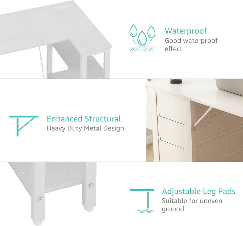 L Shaped Computer Desk with Drawers Storage Shelves