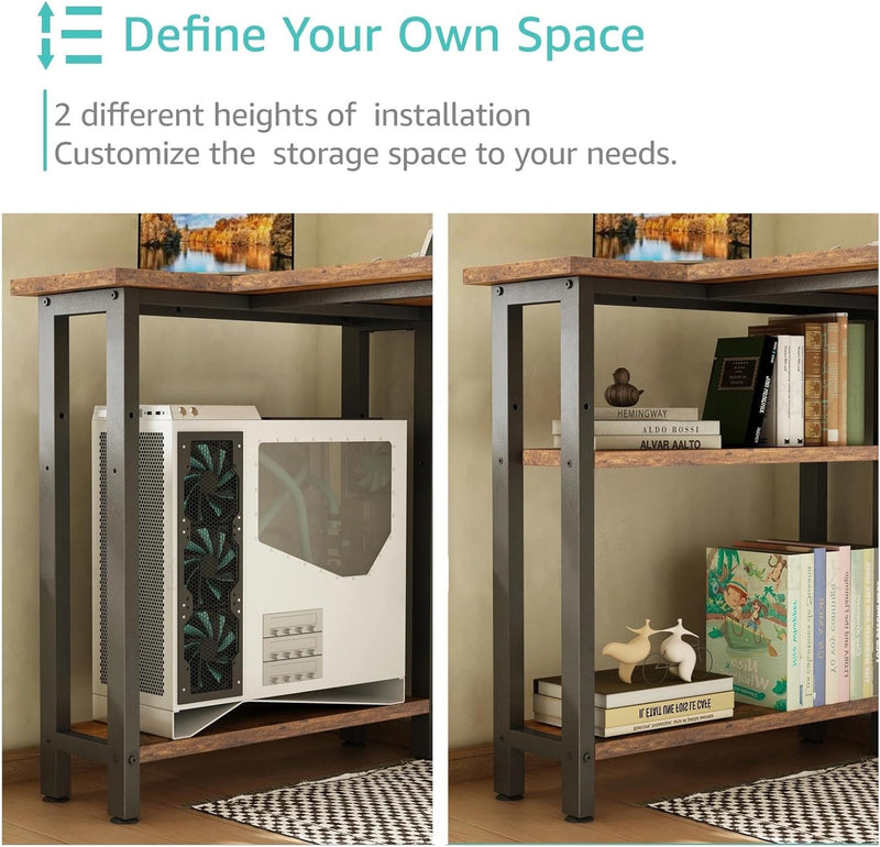 L Shaped Computer Desk with Drawers Storage Shelves