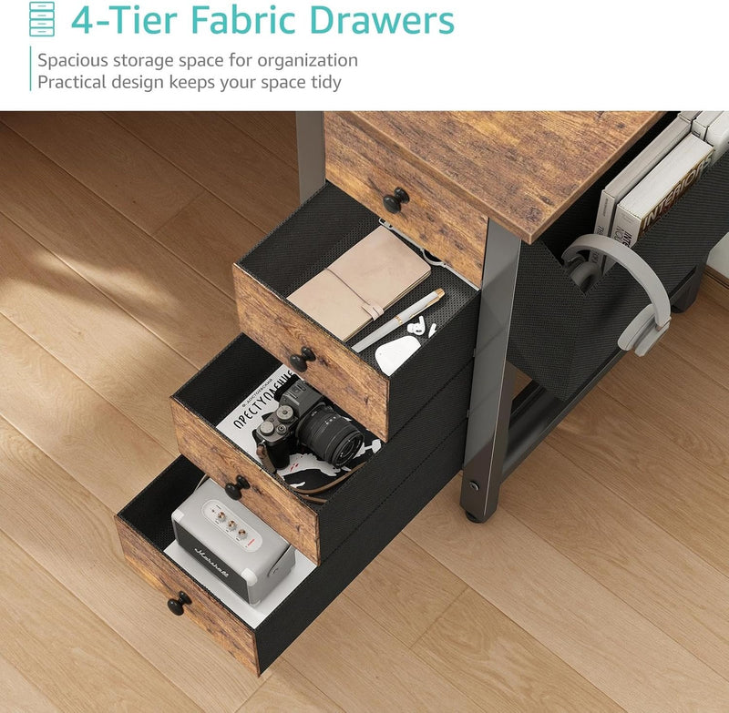 L Shaped Computer Desk with Drawers Storage Shelves