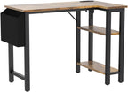 L Shaped Computer Desk with Power Outlet Shelves