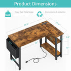 L Shaped Computer Desk with Power Outlet Shelves