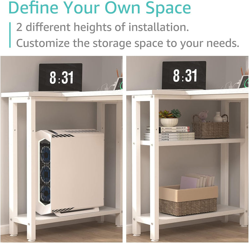 L Shaped Computer Desk with Power Outlet Shelves
