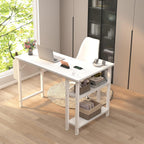 L Shaped Computer Desk with Power Outlet Shelves