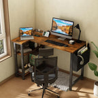 L Shaped Computer Desk with Power Outlet Shelves