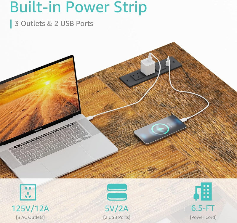 L Shaped Computer Desk with Power Outlet Shelves