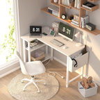 L Shaped Computer Desk with Power Outlet Shelves