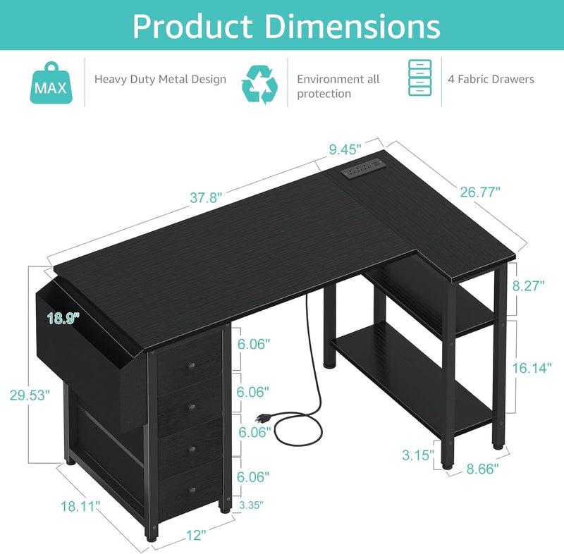 L Shaped Gaming Desk with Drawers Storage Shelves