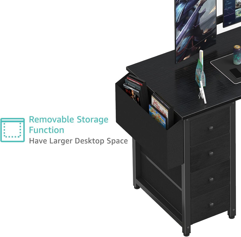 L Shaped Gaming Desk with Drawers Storage Shelves