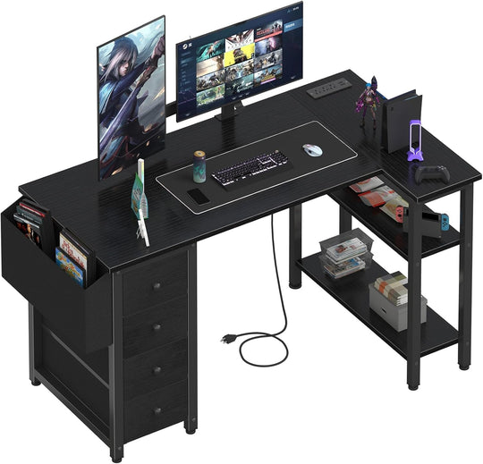 L Shaped Gaming Desk with Drawers Storage Shelves