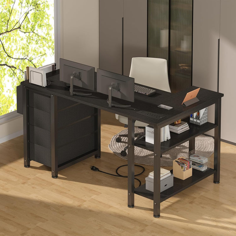 L Shaped Gaming Desk with Drawers Storage Shelves