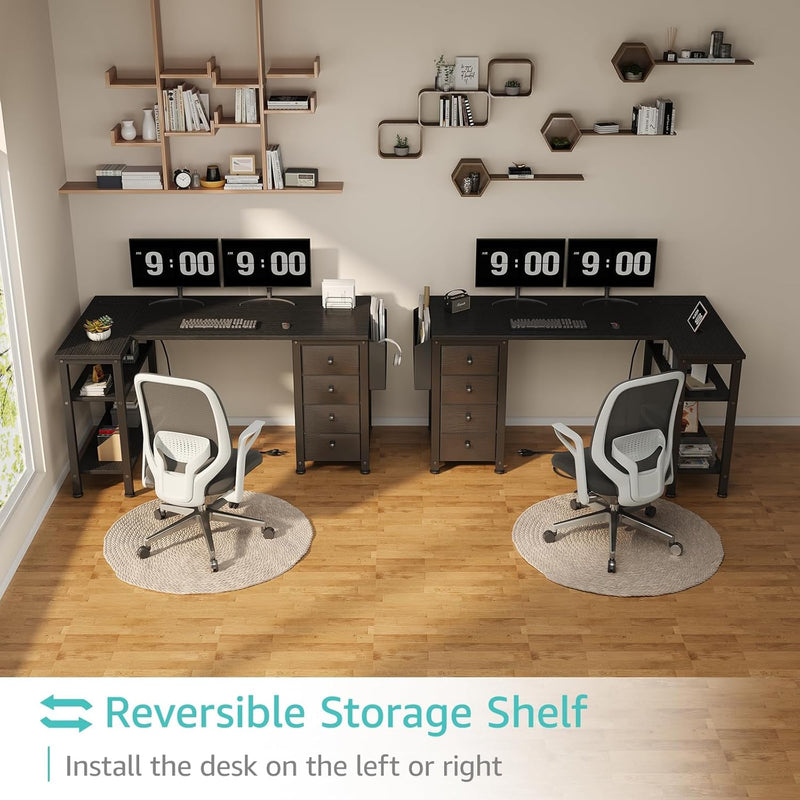 L Shaped Gaming Desk with Drawers Storage Shelves