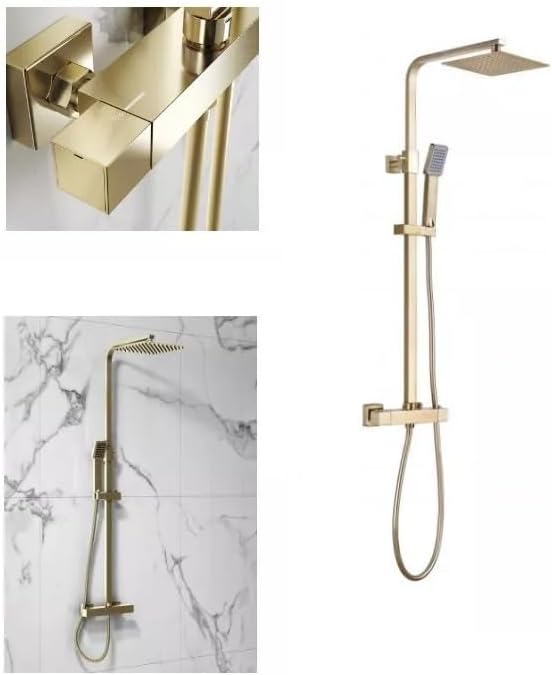 Lunar Brushed Brass Thermostatic Shower with Rigid Riser